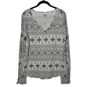 Aventura Organic Cotton Printed Light Airy Blouse Women's large Cream Gray